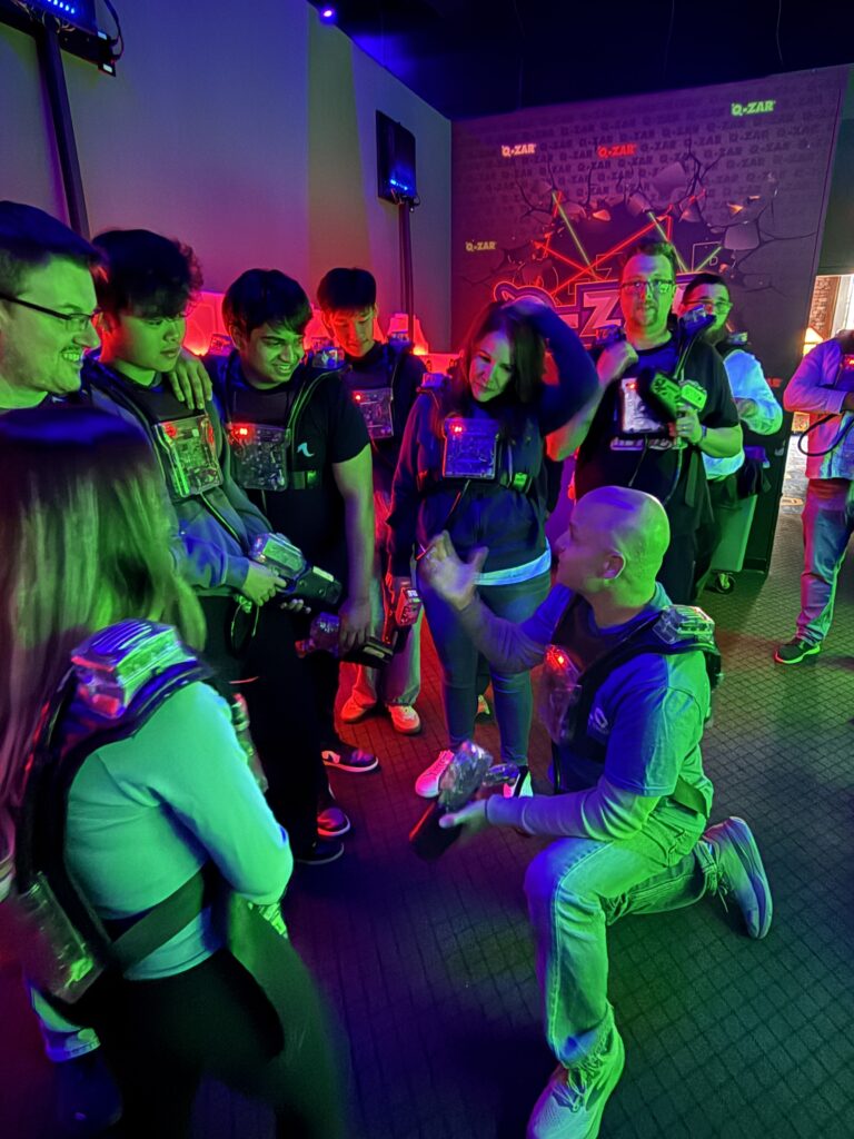 Members lined up to play laser tag